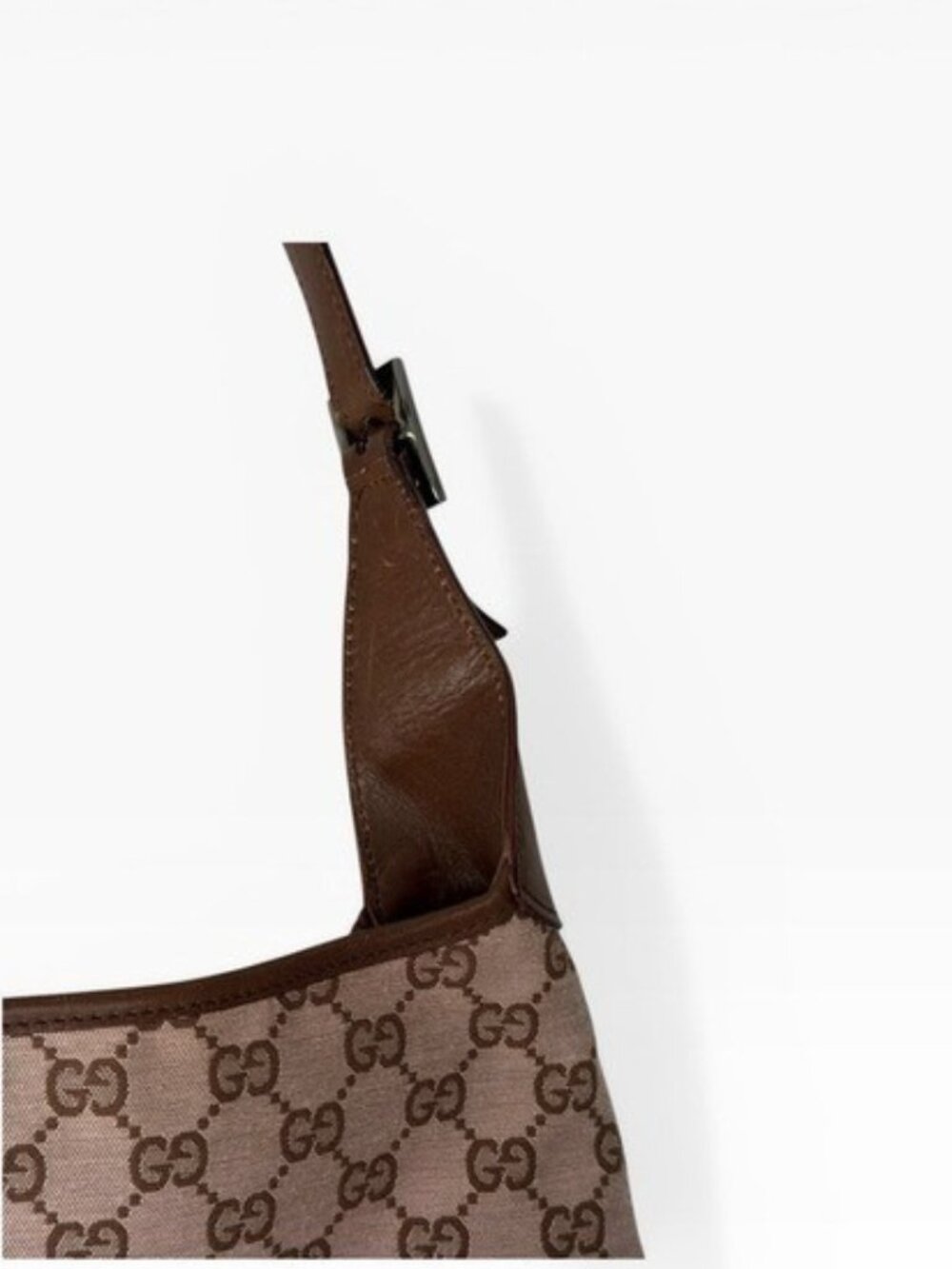 Gucci Jackie GG Monogram Brown Canvas Leather Trim Shoulder Bag - Picture 9 of 16